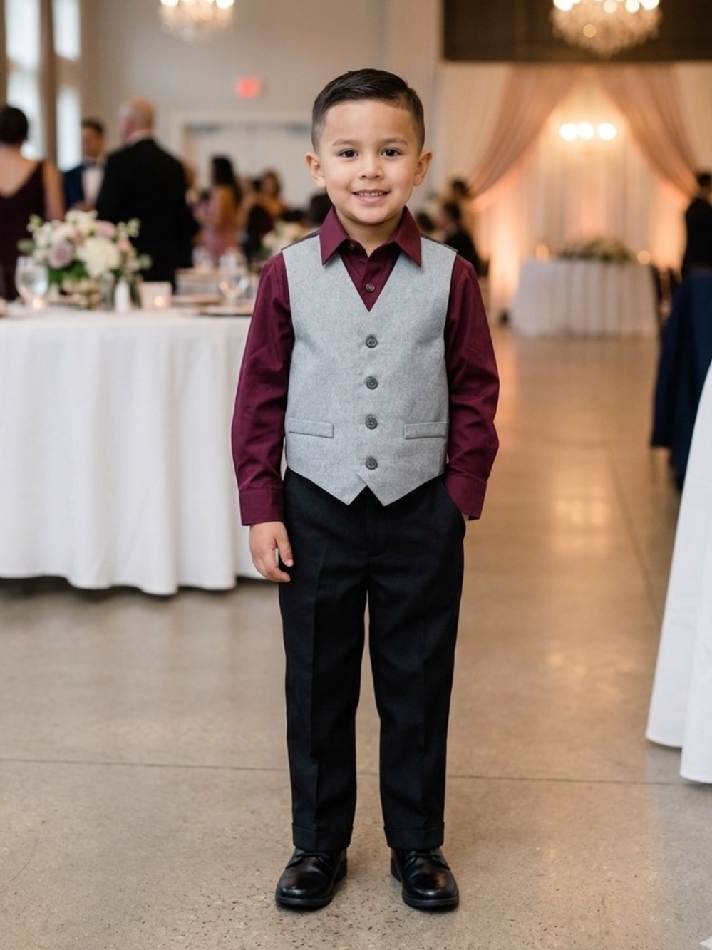 Take 50% OFF- Boys 3pcs Dress Shirt, Vest and PantsBurgundy,Gray Black- Size-4 T